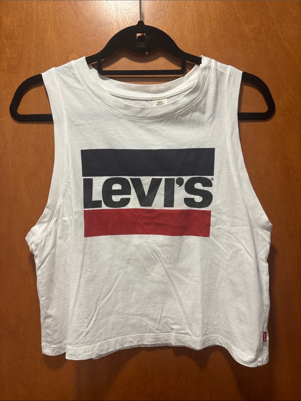 Levi's White Graphic Cropped Tank Top with Red & Black Logo